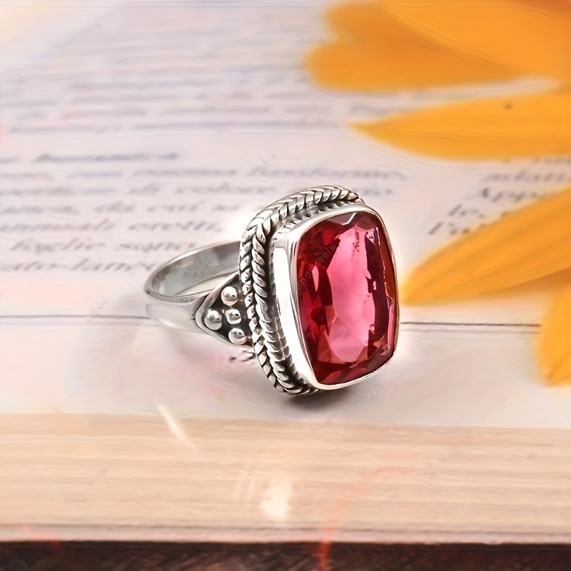 Retro CZ Rectangular Ring for Women
